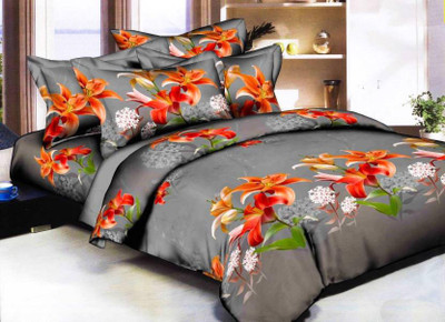 anand handloom 180 TC Polycotton Double 3D Printed Flat Bedsheet(Pack of 1, Grey)