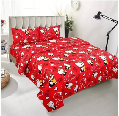 Riya Creation 155 TC Cotton Double Printed Flat Bedsheet(Pack of 1, Red)