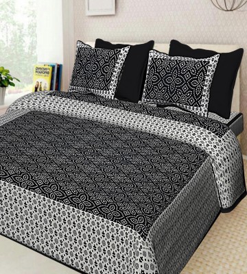 RAJDEVI JAIPUR PRINTS 144 TC Cotton Queen Printed Flat Bedsheet(Pack of 1, Black)