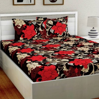 deersh collection 144 TC Polycotton Double Printed Flat Bedsheet(Pack of 1, Red, Black, Brown)