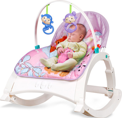 LuvLap Springtime Fun Newborn to Toddler Rocker Bouncer turn Recline Chair Rocker(Pink, White)