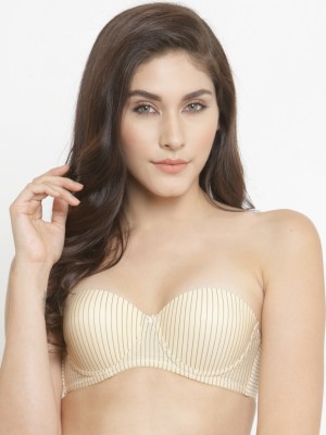 PrettyCat PrettyCat Strapless Pushup Striped Bra. Women T-Shirt Heavily Padded Bra(Beige)