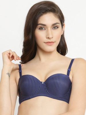 PrettyCat PrettyCat Strapless Pushup Striped Bra. Women T-Shirt Heavily Padded Bra(Blue)