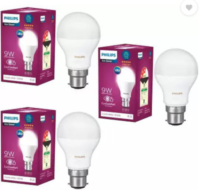 PHILIPS 9 W Basic Round B22 LED Bulb(White, Pack of 3)