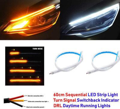 AutoBizarre White Flow LED Sequential Audi Style Daytime Running Lights Stick-on Above Headlamp Car Fancy Lights(White, Orange)