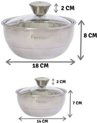 Femora Stainless Steel Double Wall Insulated Curry Server- 500ml, 900ml, Set of 2 Silver Pack of 2 Serve Casserole Set(500 ml, 900 ml)