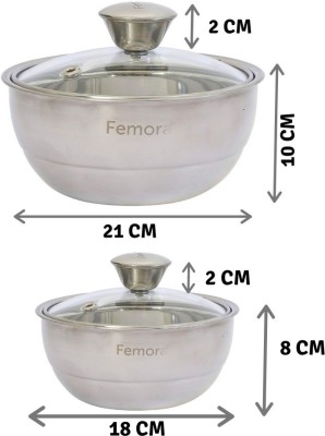 Femora Stainless Steel Double Wall Insulated Curry Server- 900ml, 1500ml, Set of 2 Silver Pack of 2 Serve Casserole Set(900 ml, 1500 ml)