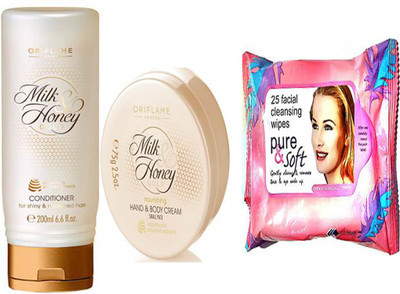 Oriflame Sweden Milk & Honey Gold Conditioner[200ml] &Hand & Body Cream[75g] & faical wipes(3 Items in the set)