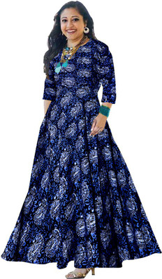SILVER ORGANISATION Anarkali Gown(Blue)