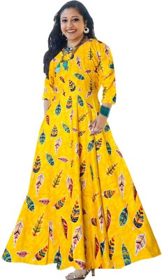 Trendy Fab Anarkali Gown(Yellow)