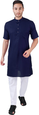 Rajubhai Hargovindas Men Solid Straight Kurta(Dark Blue)