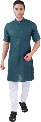 Rajubhai Hargovindas Men Solid Straight Kurta(Dark Green)