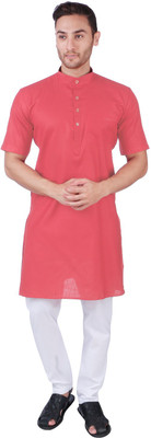 Rajubhai Hargovindas Men Solid Straight Kurta(Pink)