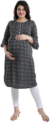 mamma's maternity Women Printed A-line Kurta(Black)