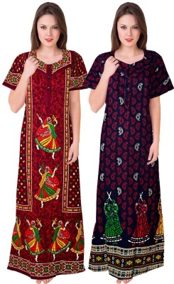 JWF Women Nighty Set(Dark Blue, Maroon)