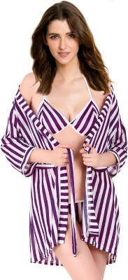 Xs and Os Women Robe and Lingerie Set(Purple, White)