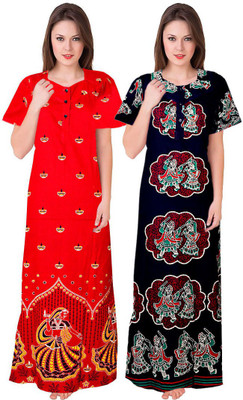 MUDRIKA Women Nighty(Red, Blue)