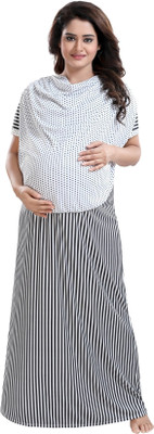 Fabme Women Maternity/Nursing Nighty(Black, White)