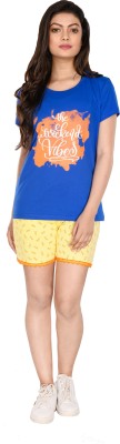 StyleAone Women Printed Blue, Yellow Top & Shorts Set