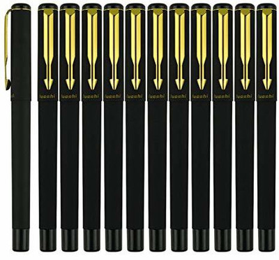 Luoshi Golden and Matte Black body Roller Smooth 1.0 mm Blue Ink Gel Pen(Pack of 12, Ink Color - Blue)