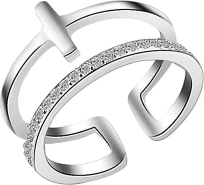 KERRY JEWEL Classy Cross Diamond Studded Valentine Gift Adjustable Western Wear Love Gift Brass, Alloy Cubic Zirconia Rhodium Plated Ring