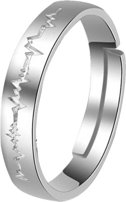 SUKAI JEWELS Heartbeat Design Adjustable Band Ring Simple Stylish Fancy Trendy Heart Design Adjustable Band Ring, Cubic Zirconia Diamond Studded Ring Girls Party Wear, Ring for Girls Love Rhodium Plated Ring Adjustable Ring for Women and Girls Brass, Alloy Cubic Zirconia Rhodium Plated Ring