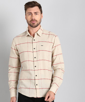 Pepe Jeans Men Checkered Casual Beige Shirt