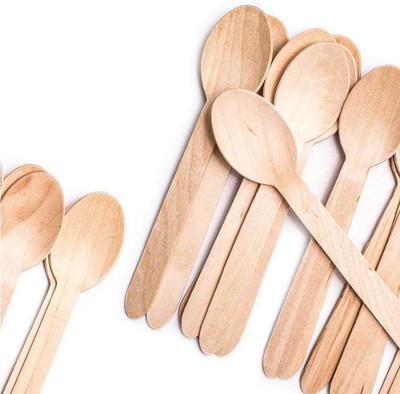 Tickprints Disposable Wooden Serving Spoon Set(Pack of 100)