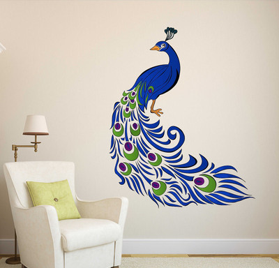 HAPPYSTICKY 85 cm Peacock Removable Sticker(Pack of 1)