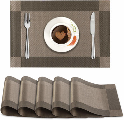 Castle Decor Rectangular Pack of 6 Table Placemat(Brown, PVC)