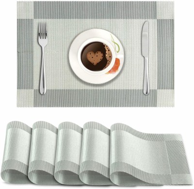 HOKiPO Rectangular Pack of 6 Table Placemat(Silver, PVC)