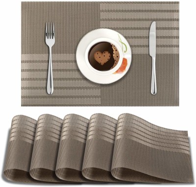 HOKiPO Rectangular Pack of 6 Table Placemat(Brown, PVC)