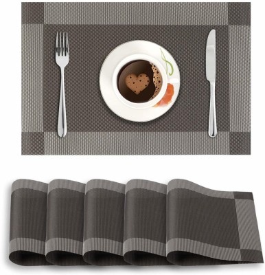 HOKiPO Rectangular Pack of 6 Table Placemat(Grey, Silver, PVC)