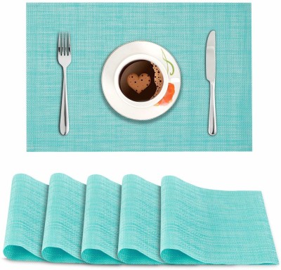 HOKiPO Rectangular Pack of 6 Table Placemat(Blue, PVC)