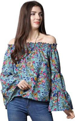 Oomph! Casual Bell Sleeve Printed Women Multicolor Top