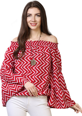 Oomph! Casual Bell Sleeve Printed Women Red Top