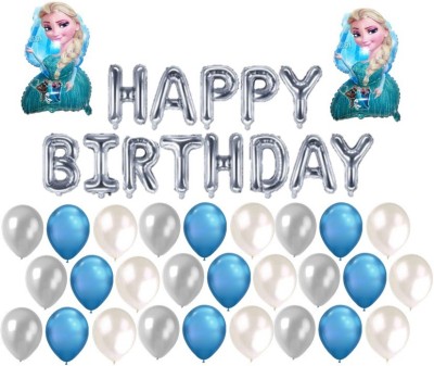 Bash N Splash Solid Frozen Theme Elsa Happy Birthday Party Decoration (Pack of 60) Balloon(Blue, White, Silver, Pack of 60)