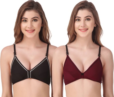 EMPISTO Women T-Shirt Non Padded Bra(Maroon, Black)