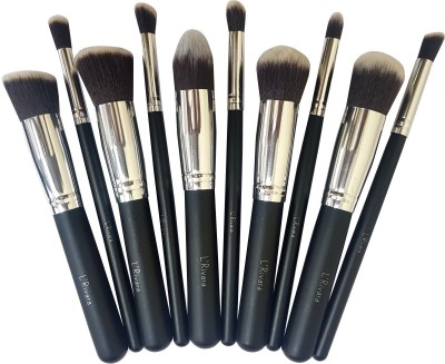 L'Rivara 10 Piece Makeup Brush Set Model LR-104 ( Black + Silver)(Pack of 1)