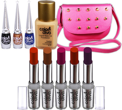 Color Diva 5 Pc ABSLT Lipstick, 3 pc Eyeliner, 1 Bag GC-450(10 Items in the set)