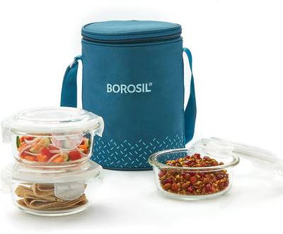 BOROSIL Glass Lunch Box, set of 3, 400 ml round- Sky 3 Containers Lunch Box  (400 ml)