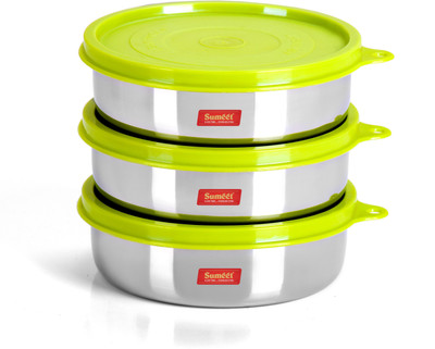 Sumeet Stainless Steel Airtight & Leak Proof Food Storage Containers Set of 3 Pc (Size - Small, Capacity - 300ml Each) 3 Containers Lunch Box(350 ml)