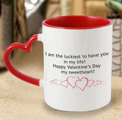 iKraft I am the Luckiest person to have you in My life Love Quote Printed Coffee, Red 325ml Inner and Handle Color Tea Cup for Him/Her Ceramic Coffee Mug(325 ml)