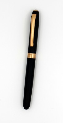 Maskey Brass Made with Gold Parts Smooth Matt Black Body with Diamond Pop head Cap Magnetic Lock Ball Pen(Blue)