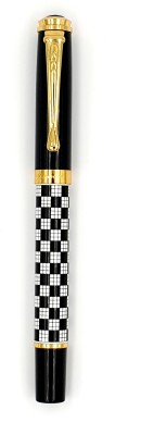 Epraiser Brass Made Glassy Finish with Gold Parts Checkered Design Precious Luxury Choice Roller Ball Pen(Blue)