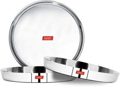 Sumeet 22 Gauge Stainless Steel Traditional Dinner Plate / Thali 28.5Cm (2Ltr) - set of 3pc Dinner Plate(Pack of 3)