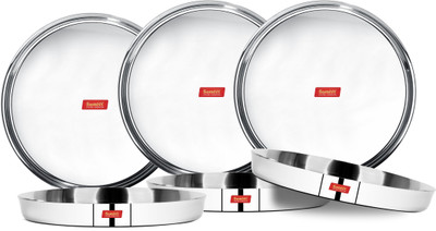 Sumeet 22 Gauge Stainless Steel Traditional Dinner Plate / Thali 30.7Cm (2.5Ltr) - set of 6pc Dinner Plate(Pack of 6)