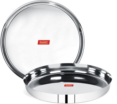 Sumeet 22 Gauge Stainless Steel Traditional Dinner Plate / Thali 25.8Cm (1.5Ltr) - set of 2pc Dinner Plate(Pack of 2)