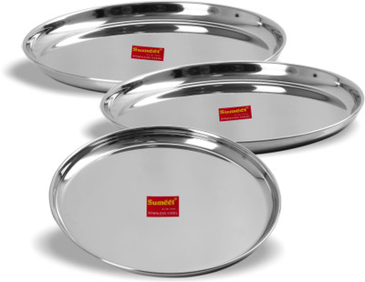 Sumeet Stainless Steel Heavy Gauge Dinner Plates with Mirror Finish 27.5cm Dia - Set of 3pc Dinner Plate(Pack of 3)