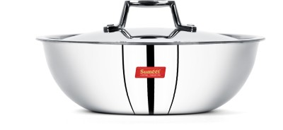 Sumeet Cook Smart TriPly Stainless Steel Tasra With Lid - 4Ltr - 28Cm Kadhai 28 cm diameter with Lid 4 L capacity(Stainless Steel, Induction Bottom)